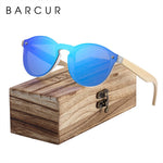 BARCUR Sunglasses Cat Eye Wood Bamboo Sunglasses Women Fashion Mirror Sunglasses Men Brand Designer Glasses