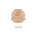 Tooth Box Storage Portuguese/ English/ Spanish /Russian/ French/ Italian/Text Baby Boy Girl Wood Case Milk Teeth Organizer