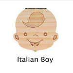 Tooth Box Storage Portuguese/ English/ Spanish /Russian/ French/ Italian/Text Baby Boy Girl Wood Case Milk Teeth Organizer